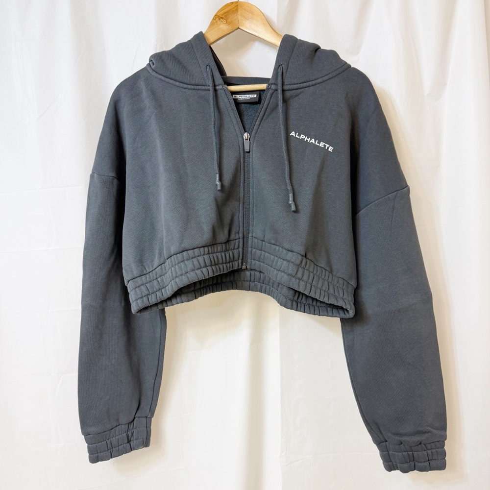 Alphalete Classic Capital Crop Full Zip Hoodie Dark Grey Medium